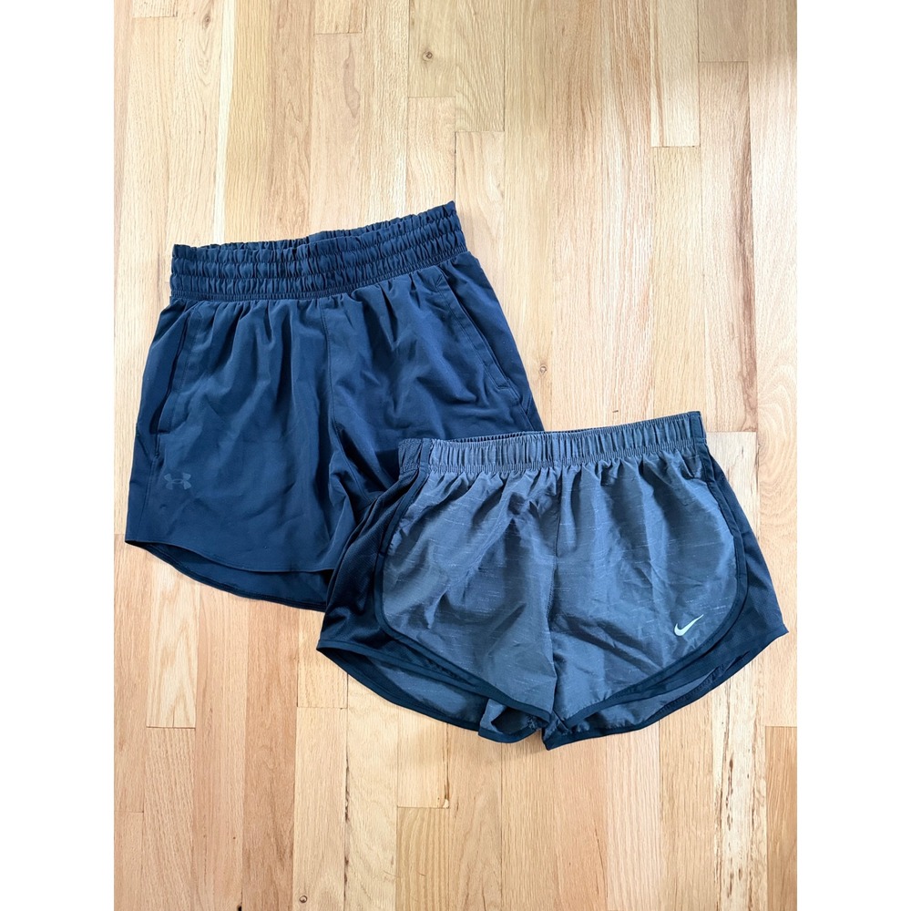 Nike Dri-FIT & Under Armour Womens Running Shorts Bundle Set Black Grey Small